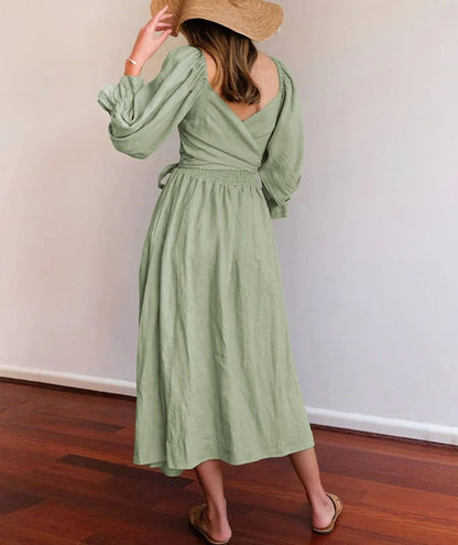Flexible Reversible Cotton Midi Dress Lantern Sleeves Product Image 08