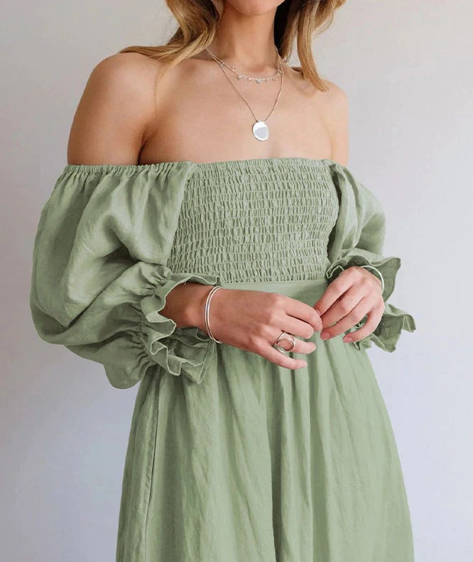 Flexible Reversible Cotton Midi Dress Lantern Sleeves Product Image 09
