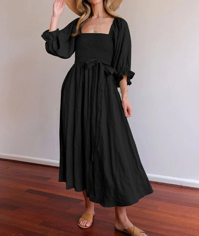 Flexible Reversible Cotton Midi Dress Lantern Sleeves Product Image 13