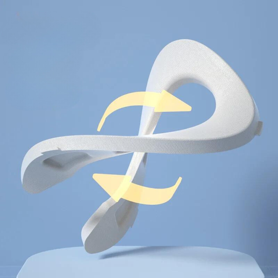 White potty seat ring shown bending, with arrows indicating flexibility