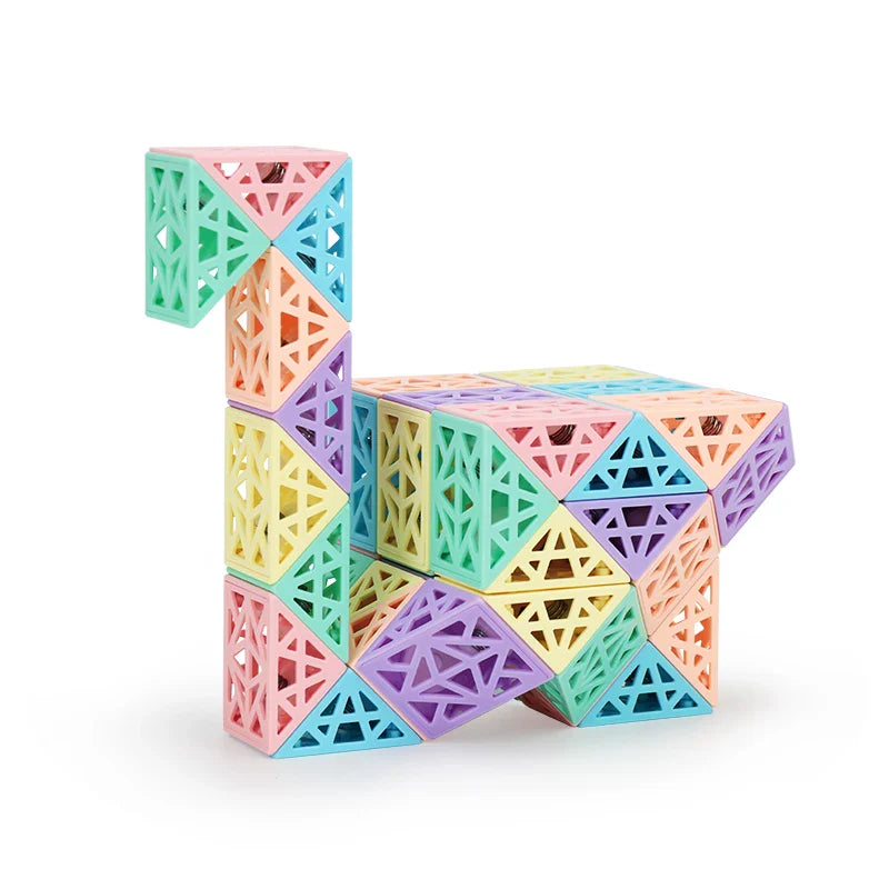 48-piece building toy arranged in a bird shape with an upright neck