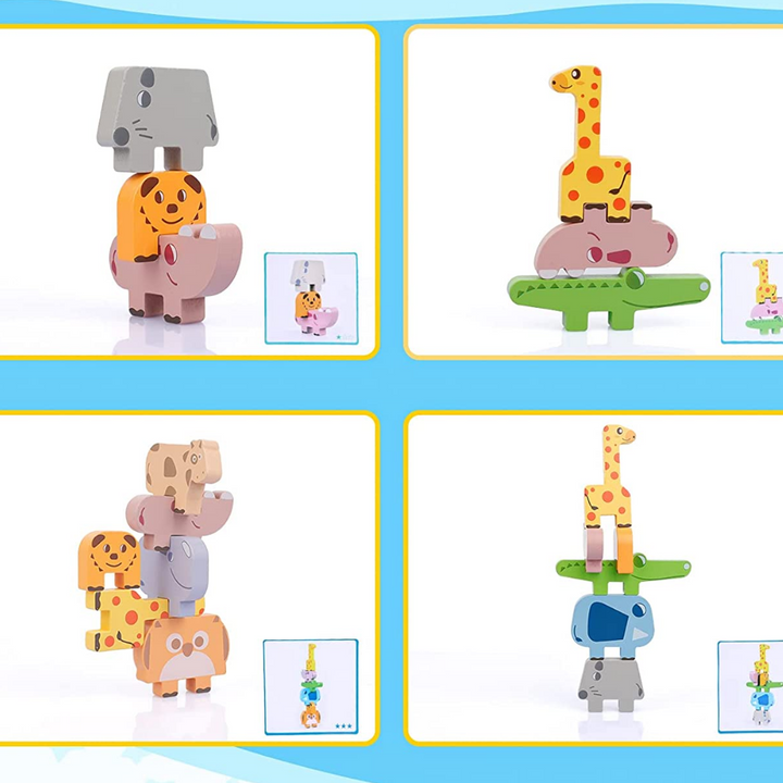 Four animal towers beside their matching pattern cards