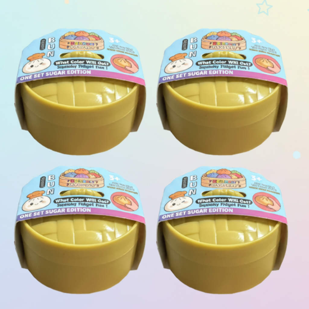 Four-piece glitter dumpling option shown in round steamer-style packages