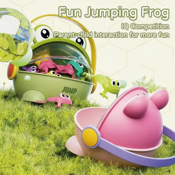 Green frog case and closed pink frog case with little frogs on the grass.