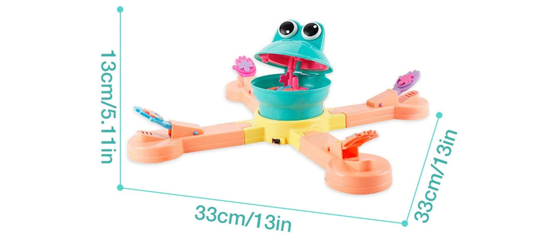 Frog game measurement diagram labeled 33 cm wide, 33 cm deep, and 13 cm high