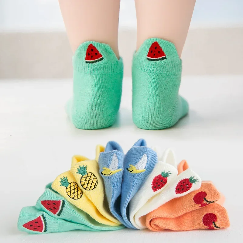Fruit sock set with watermelon, pineapple, banana, strawberry, and cherry motifs