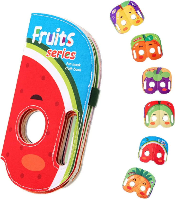 Fruit-themed cloth book with a watermelon cover and examples of the fruit character pages.