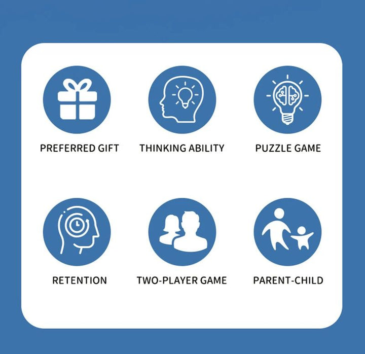 Graphic highlighting thinking activities, puzzle play, two-player games, and parent-child play