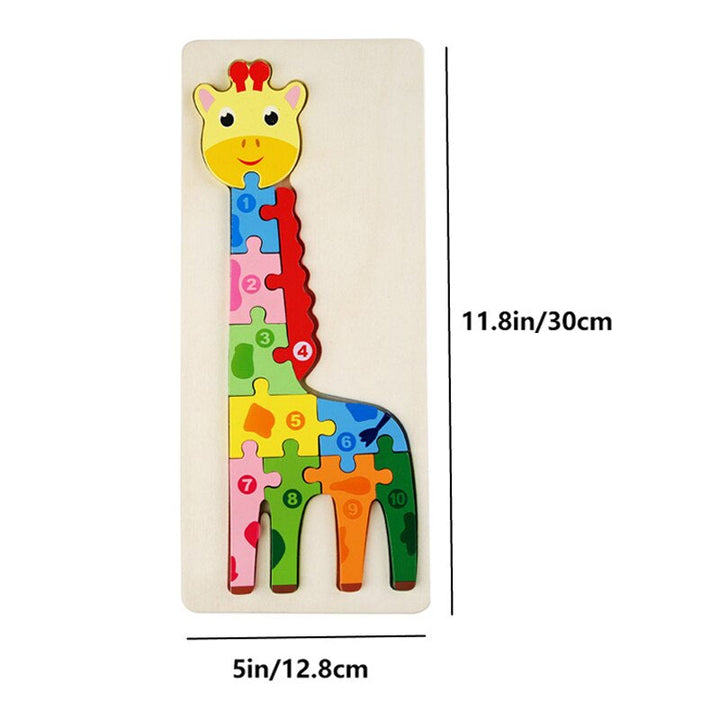 Giraffe wooden number puzzle with a 30 cm height and 12.8 cm width