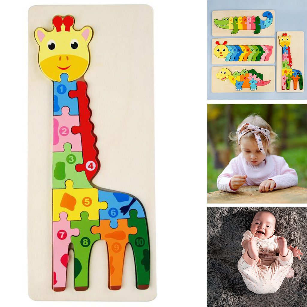 Giraffe wooden puzzle with brightly colored pieces numbered 1 to 10