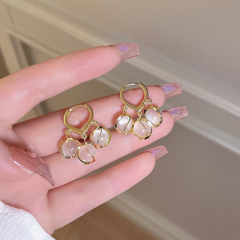 Gold Plated Opal Cat Eye Drop Earrings Product Image 03