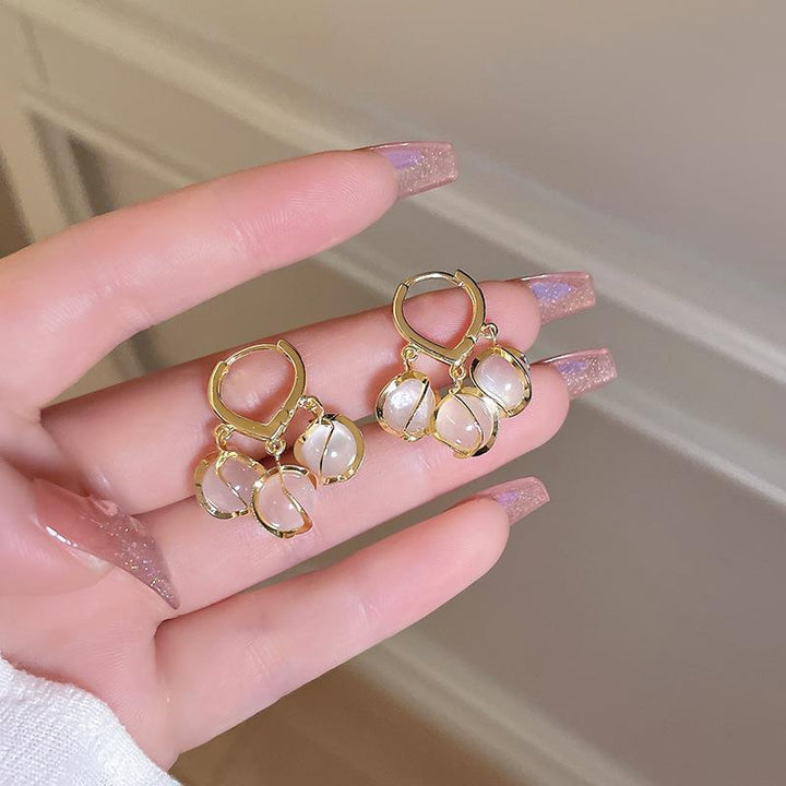 Gold Plated Opal Cat Eye Drop Earrings Product Image 03