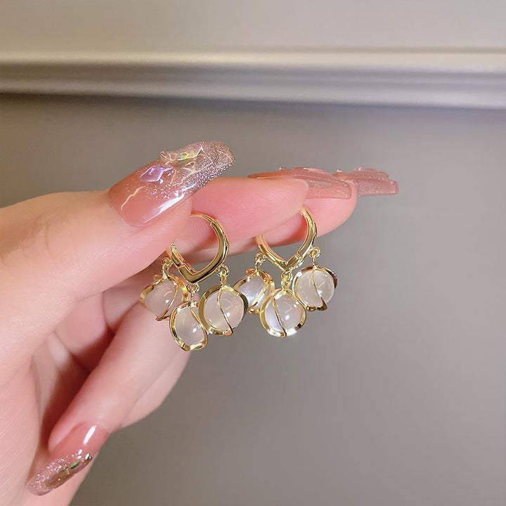 Gold Plated Opal Cat Eye Drop Earrings Product Image 04