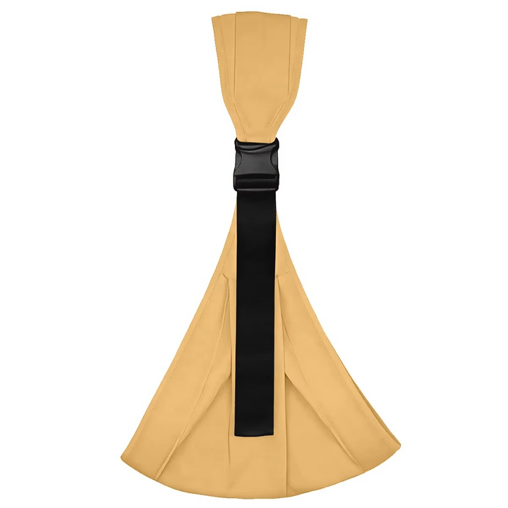 Golden-yellow hip carrier with a broad shoulder section and black adjustable strap