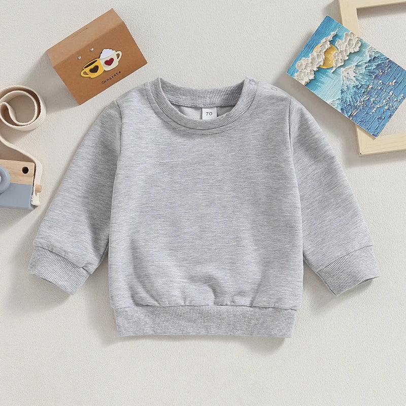 Gray baby sweatshirt with long sleeves and a ribbed crew neck