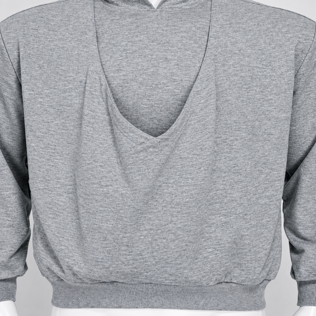 Close-up of the gray hoodie&