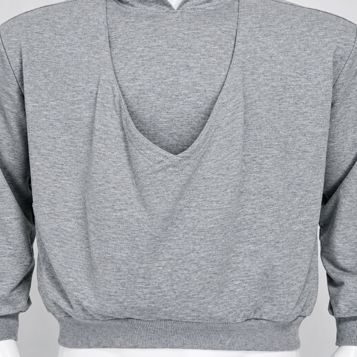 Close-up of the gray hoodie&