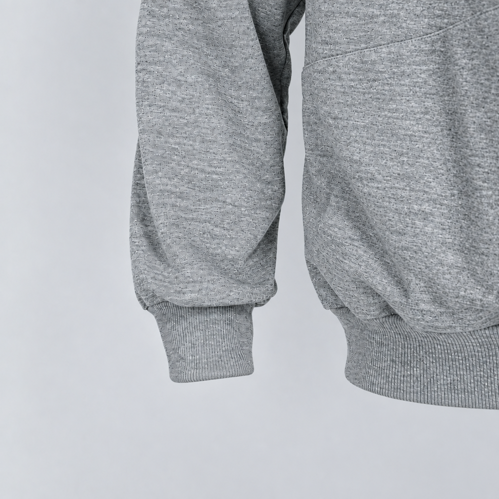 Detail of the gray hoodie&