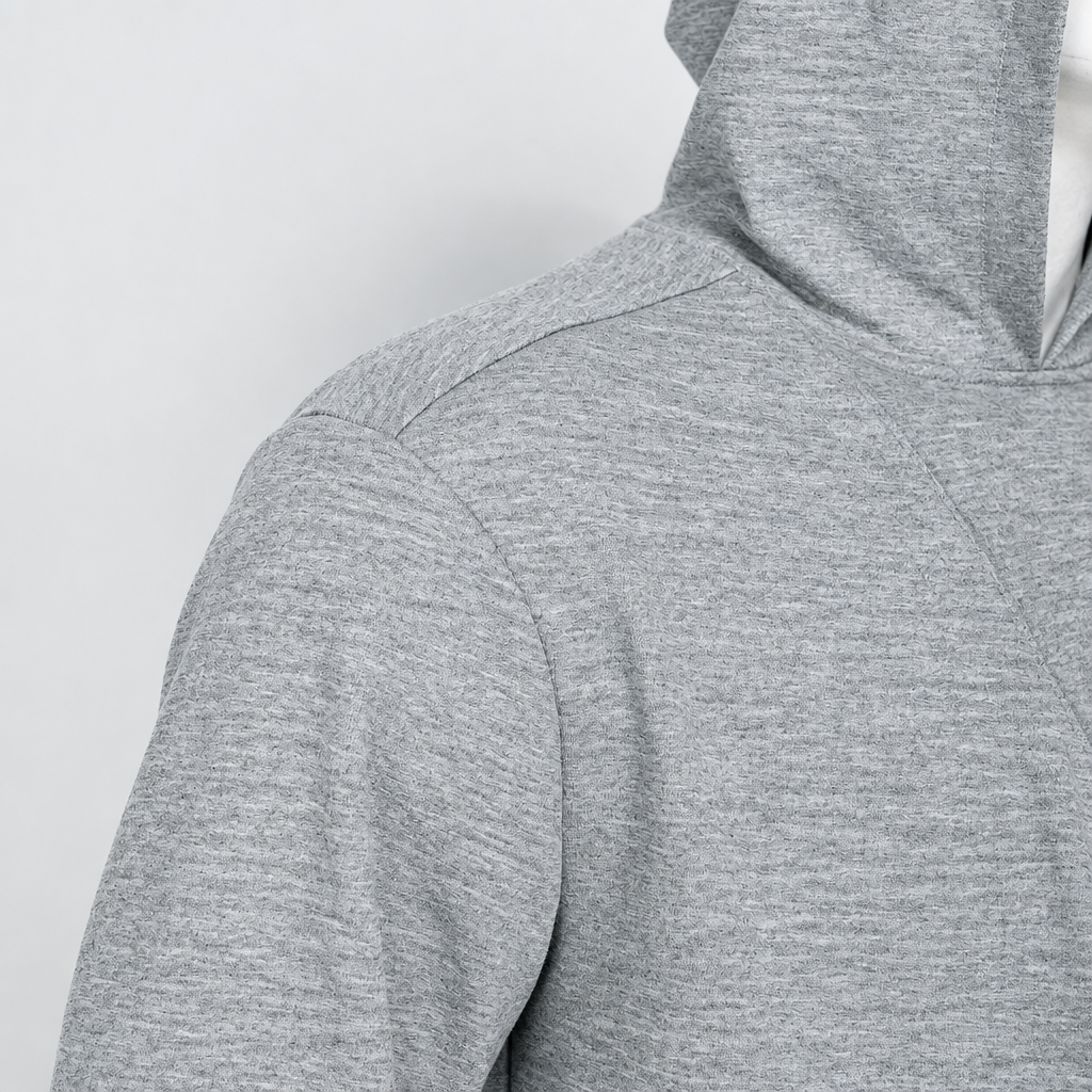 Close-up of the gray hoodie&