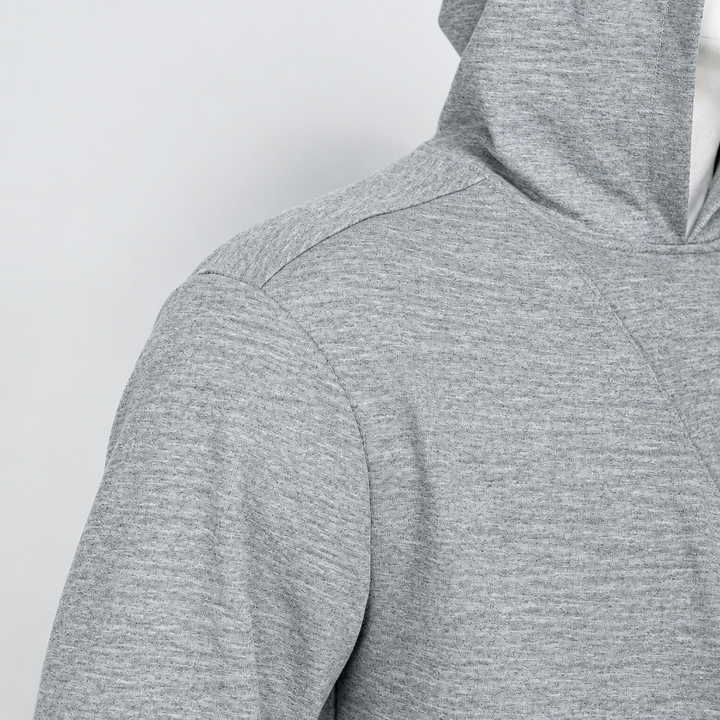 Close-up of the gray hoodie&