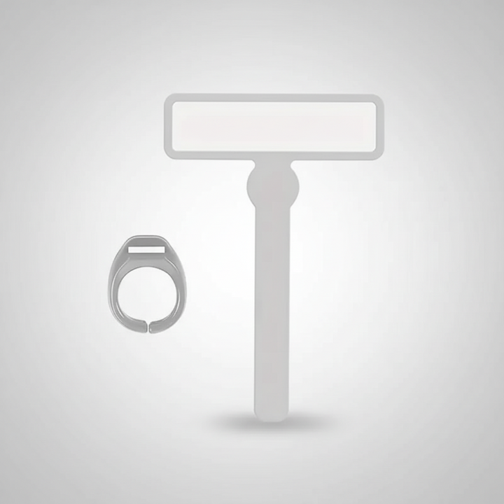 Gray reading guide and finger ring shown together on a light background.