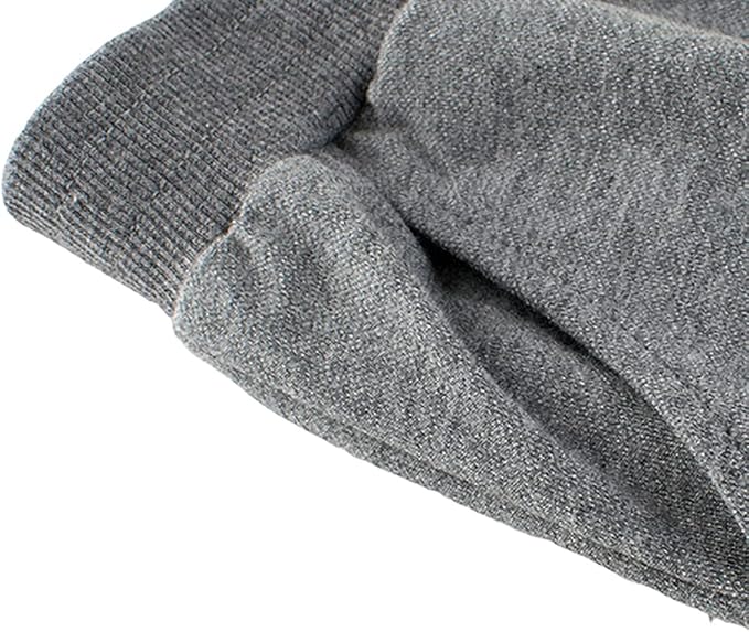 Close-up of a gray sweatpant leg showing the ribbed ankle cuff and fabric interior