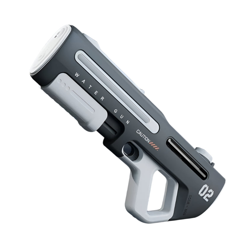 Gray electric water blaster without LED lighting, shown at an angle