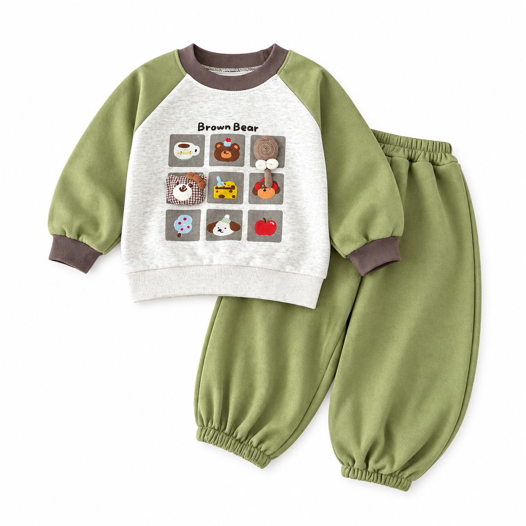 Green bear-print kids&