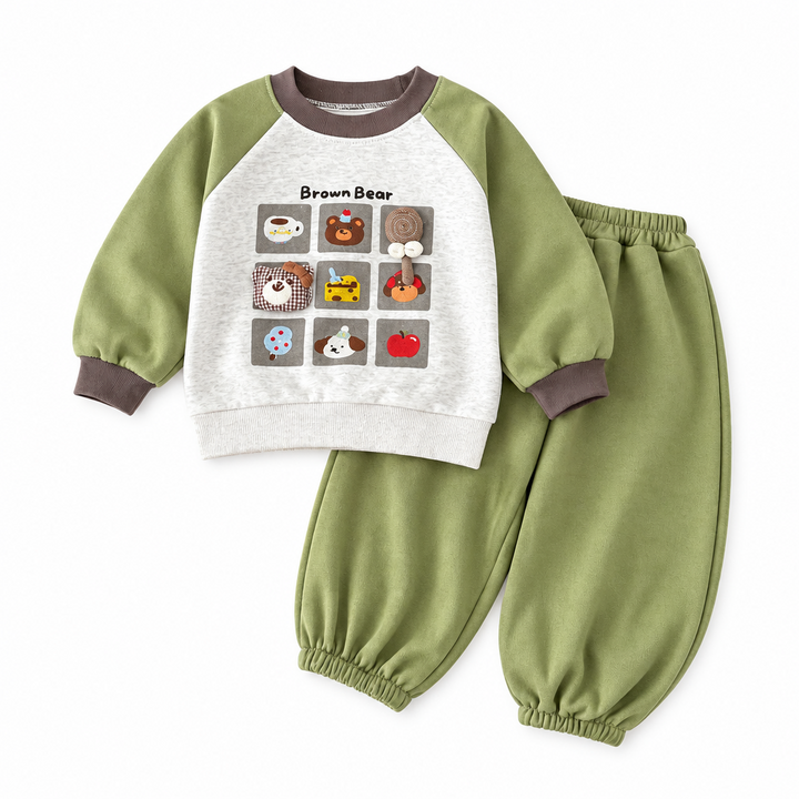 Green bear-print kids&