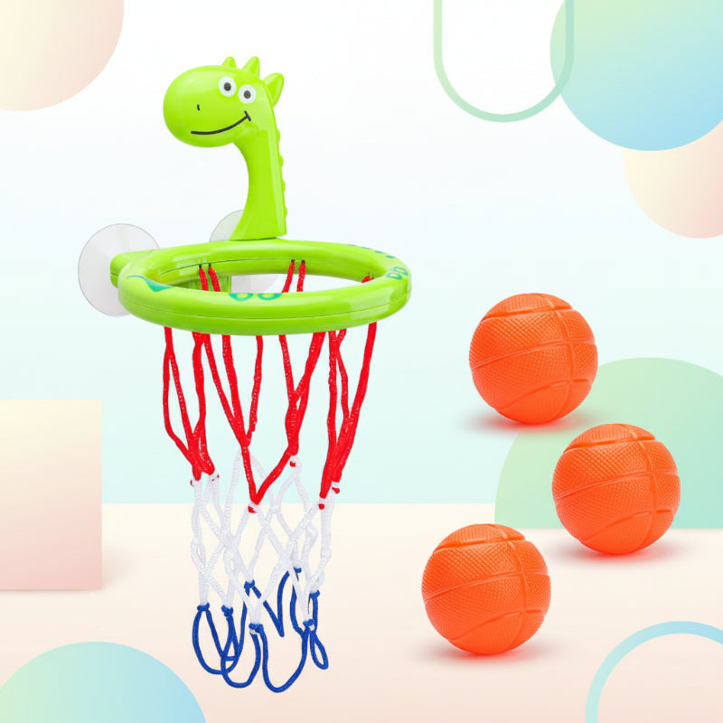 Green dinosaur bath basketball hoop with three orange mini balls