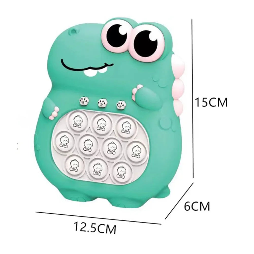 Green dinosaur speed game with height, width and depth measurements