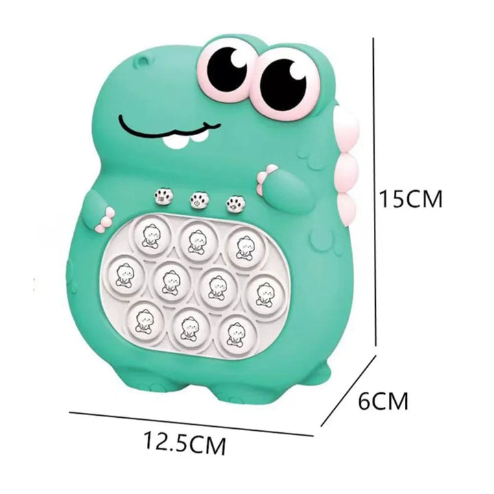 Green dinosaur speed game with height, width and depth measurements
