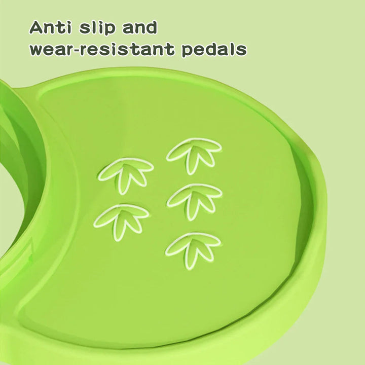 Close-up of the raised leaf-shaped texture on a green frog pogo stick foot platform.