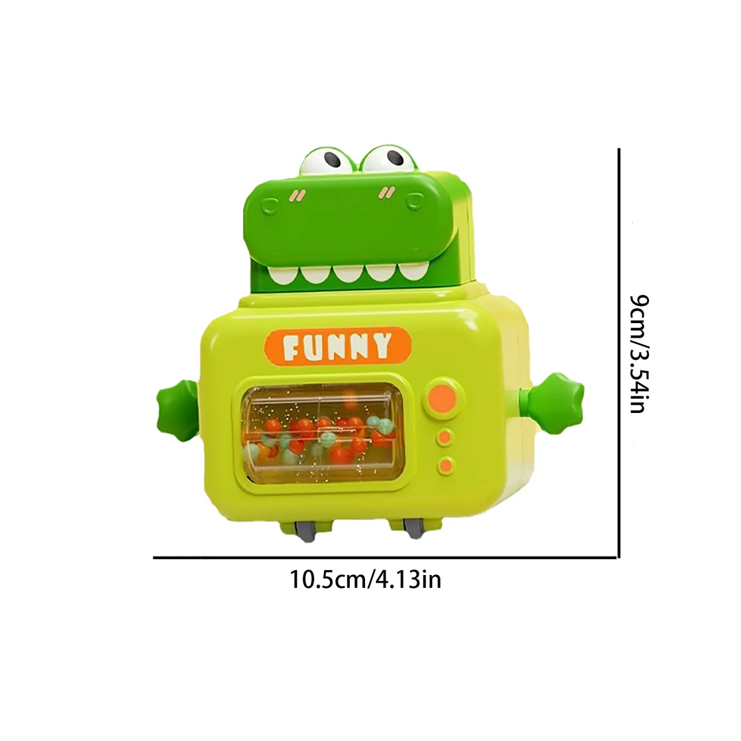 Green frog toy car with measurements of 10.5 cm wide and 9 cm tall