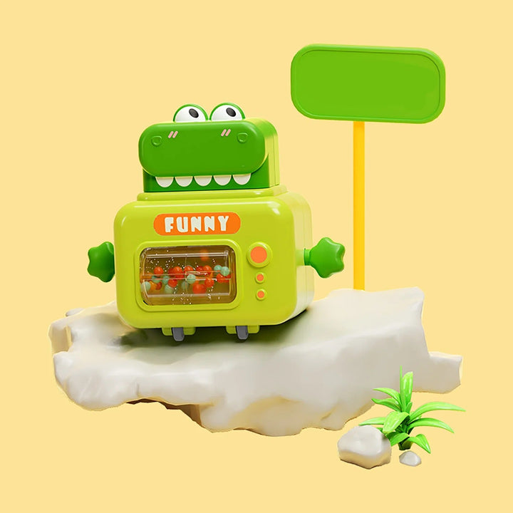 Green frog toy car with a colorful front bead roller and movable side arms