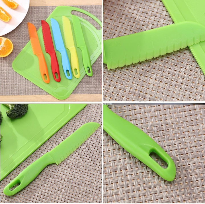 Collage showing a green knife&