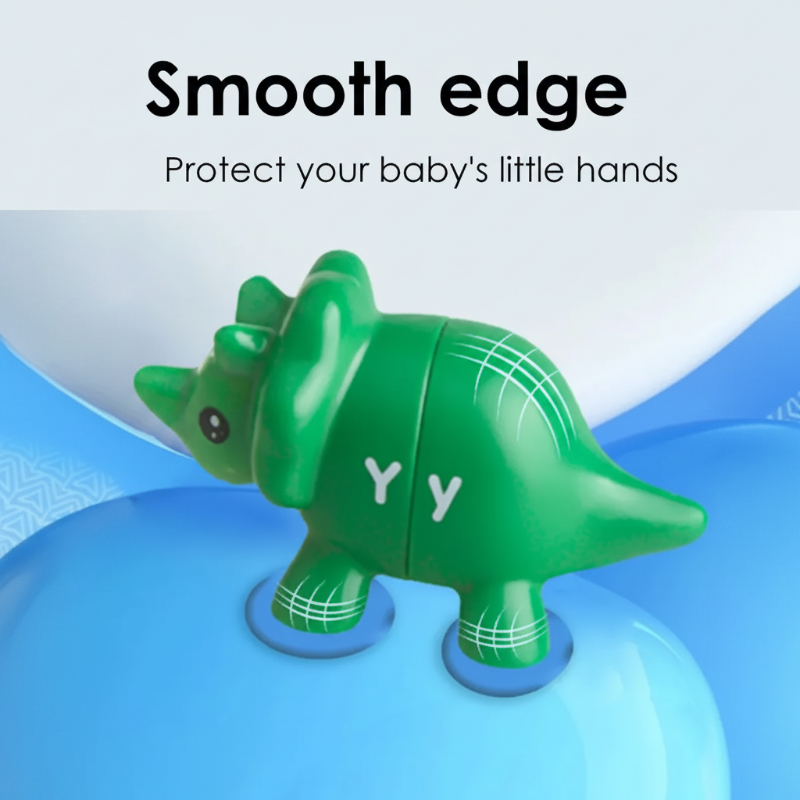 Green letter dinosaur with a close-up view of its rounded feet and smooth edges