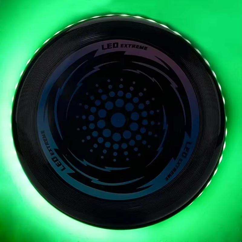 Green light option of the LED flying disc, shown from above