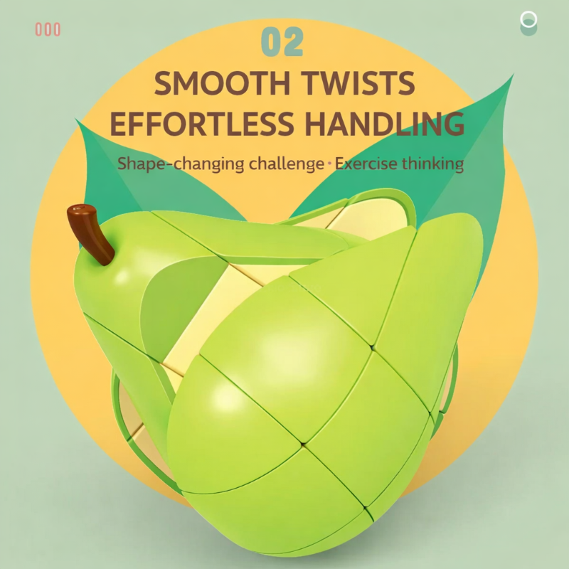 Green pear-shaped twist puzzle with its sections turned out of alignment