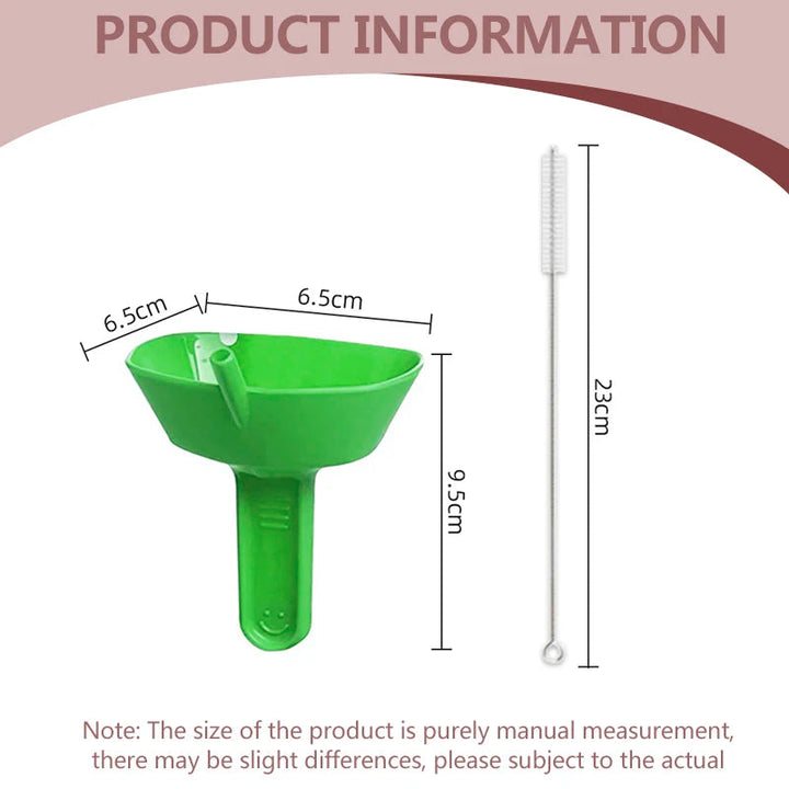 Green popsicle holder with 9.5 x 6.5 x 6.5 cm measurements and a 23 cm cleaning brush