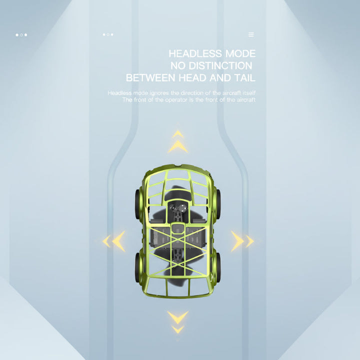 Top view of the green RC car with directional arrows illustrating headless mode