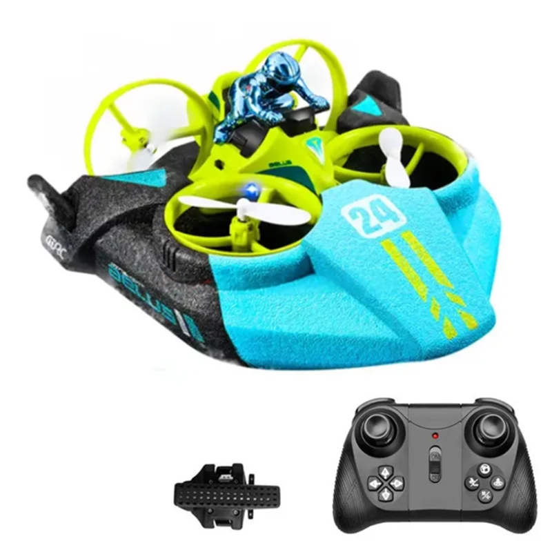 Green RC drone set with a black controller and one battery.