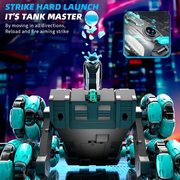 Front view of the green RC tank truck with a close-up of the gel ball shooter