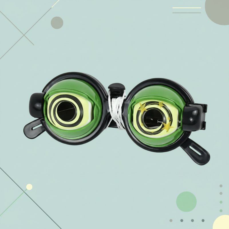 Green spiral-eye blinking toy glasses with a black frame