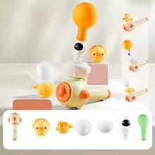 Green 3-in-1 blowing set with ball basket, chick-shaped attachment, and balloon activity pieces.