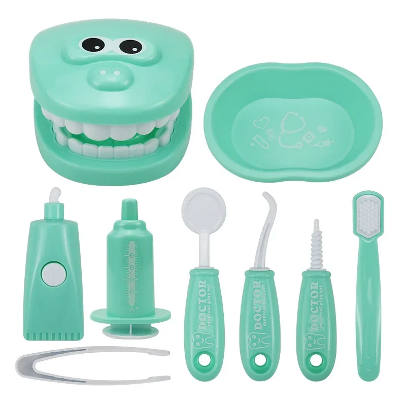 Green dentist playset with a tooth model, matching tray, toothbrush, and pretend dental tools