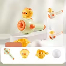Green 2-in-1 blowing set with a chick-shaped attachment, yellow basket, and white ball.