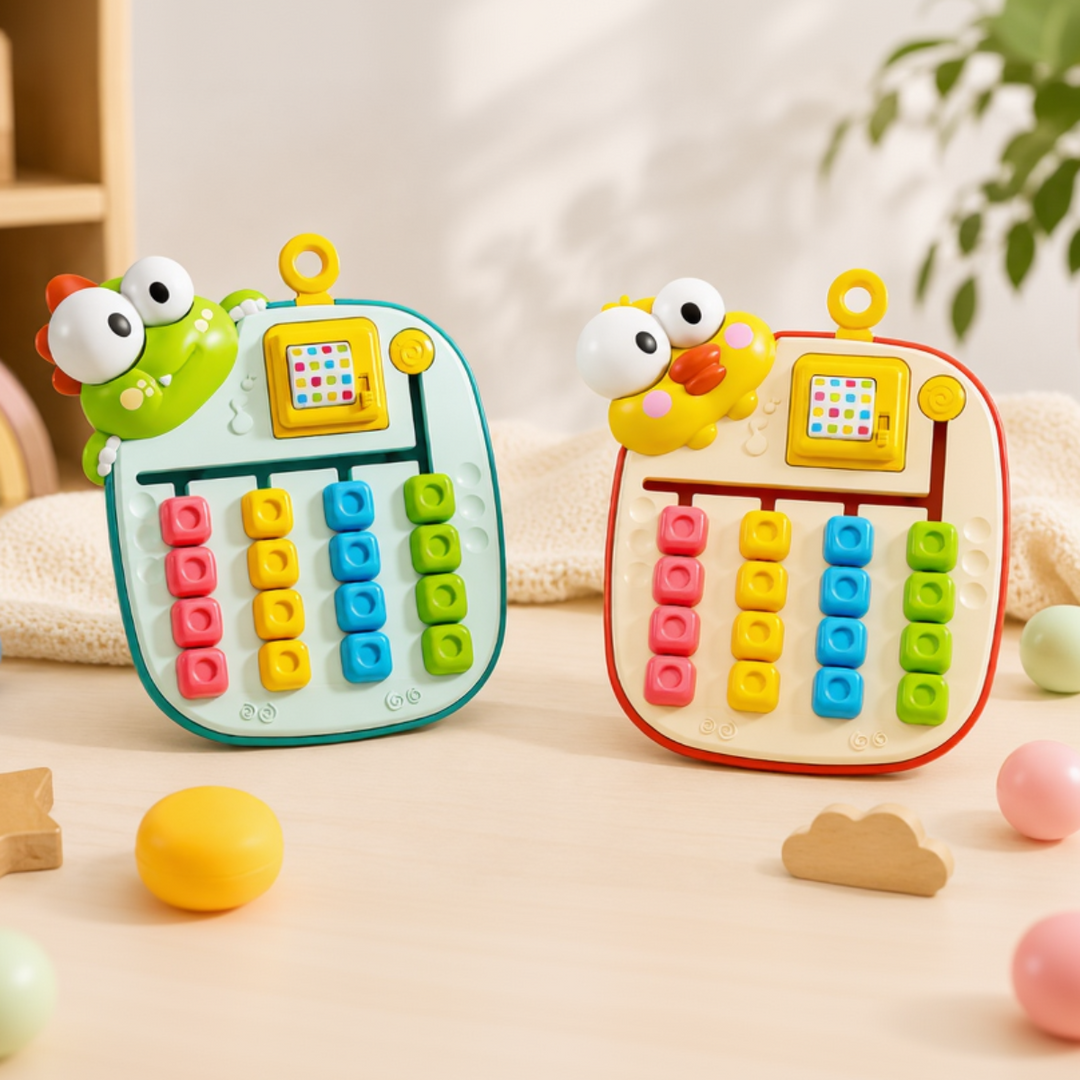 Green and yellow bird-themed sliding puzzles with colorful tiles and built-in pattern wheels