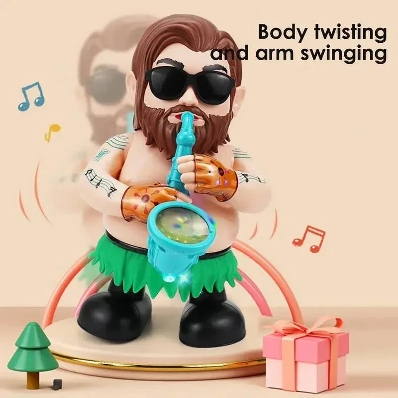 Dancing saxophonist toy with motion graphics showing body twisting and arm swinging