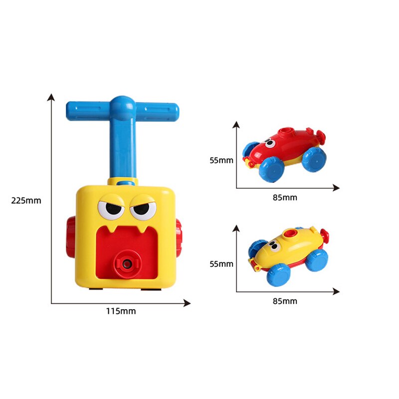 Pump and car measurements: 11.5 x 22.5 cm for the pump and 8.5 x 5.5 cm for each car